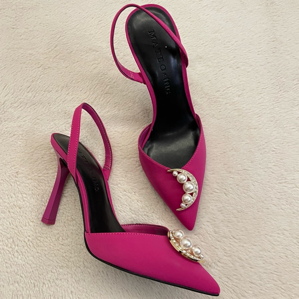 Pink sling back pumps